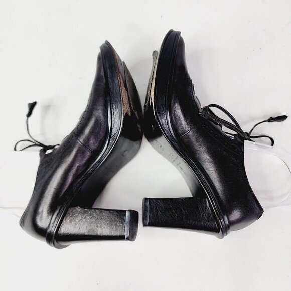 BCBG MaxAzria Y2K Retro Cottagecore Lace up Square Toe Black Leather Heels 6B - Picture 11 of 13